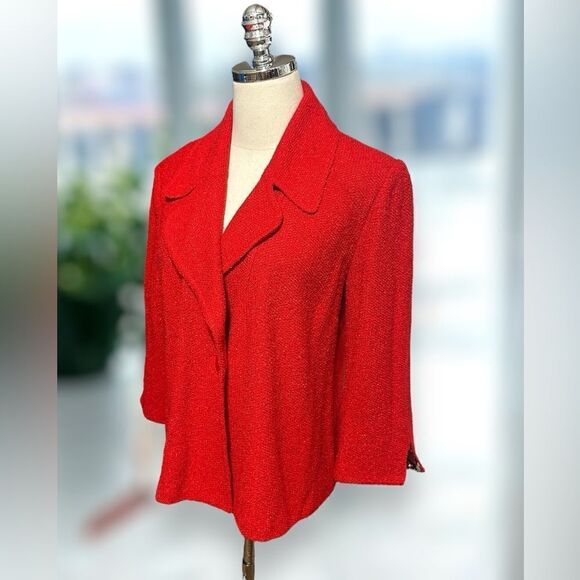 NWT St. John Venetian Red $1250 Tweed Boucle Wool Blend Jacket Blazer Size 10 - Picture 8 of 16